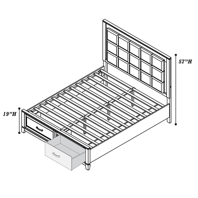 Bedroom Set, Bed With Drawers And Upholstered Headboard LED Lighting