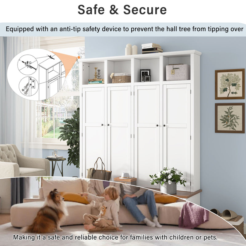 Hall Tree With Bench And Cabinet, 4 In 1 Entryway Bench With Coat Rack