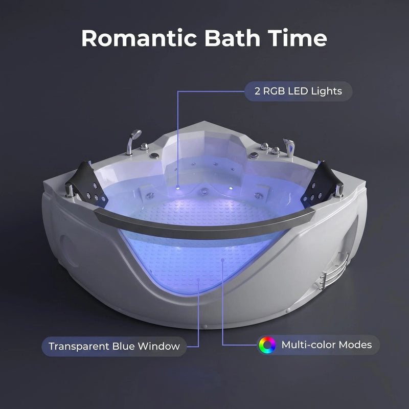 Xavier - Double Corner Massage Bathtub, Equipped & Gfci Plug And Ul Certified Water Pump, Upc Certified Drain - Milk White