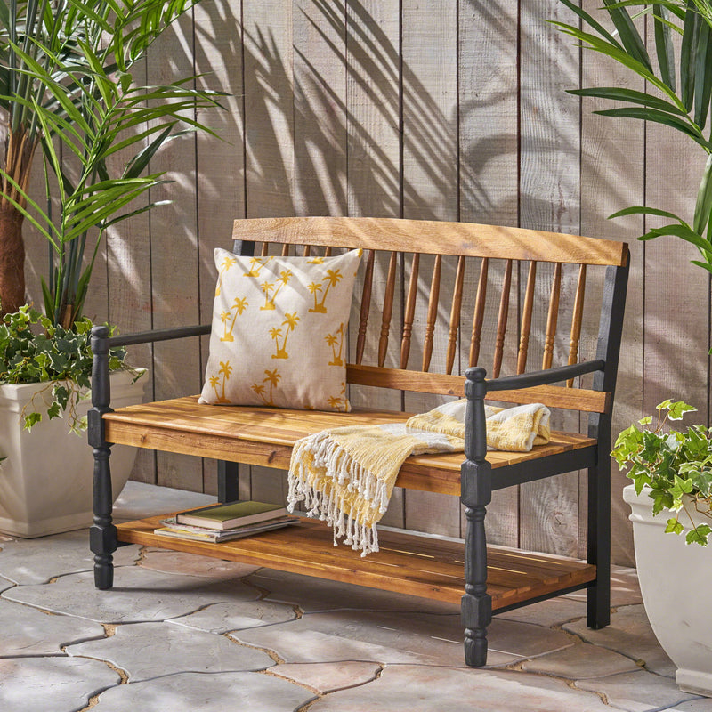 Slatted Bench With Built In Shelf
