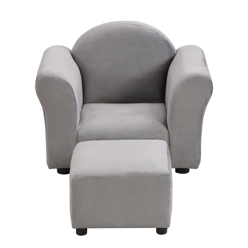 Kids Velvet Upholstered Chair With Ottoman For Comfortable Seating - Gray