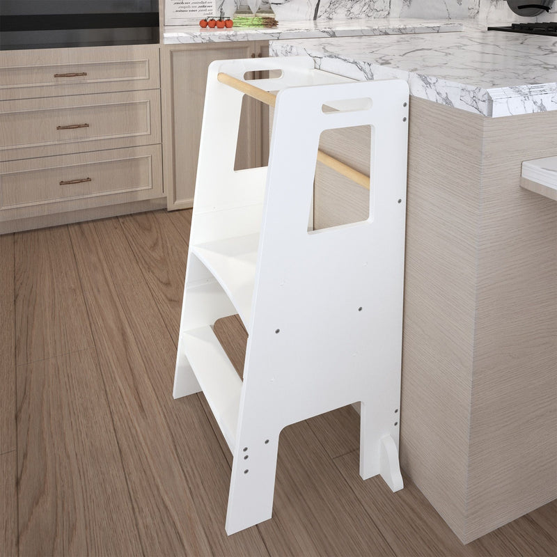 Standing Tower, Child Kitchen Step Stool Toddler, Montessori Stool Adjustable Height - White