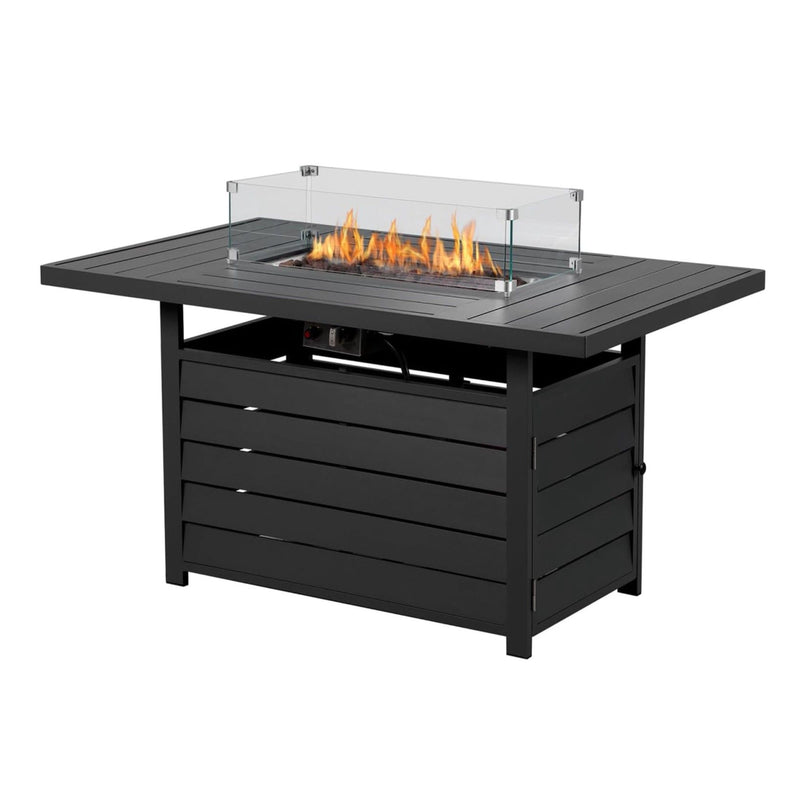Rectangular Propane Fire Pit Table With Burner, Lava Rock, Waterproof Cover