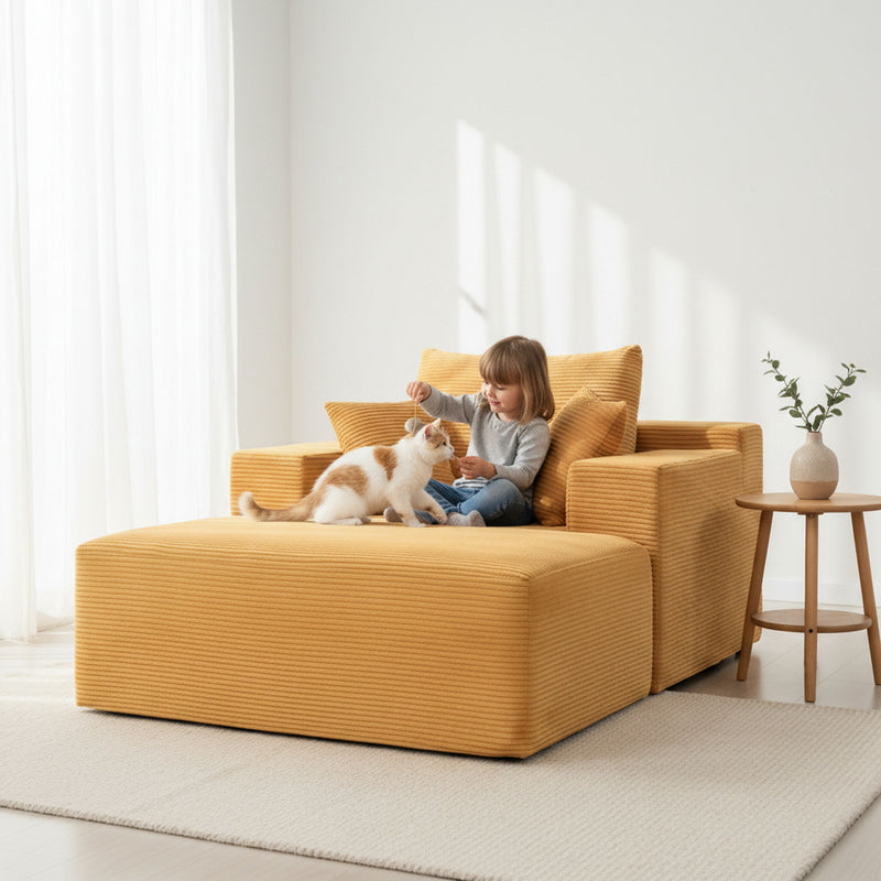 Convertible Chaise Lounge Chair With Wide Armrest & Throw Pillows