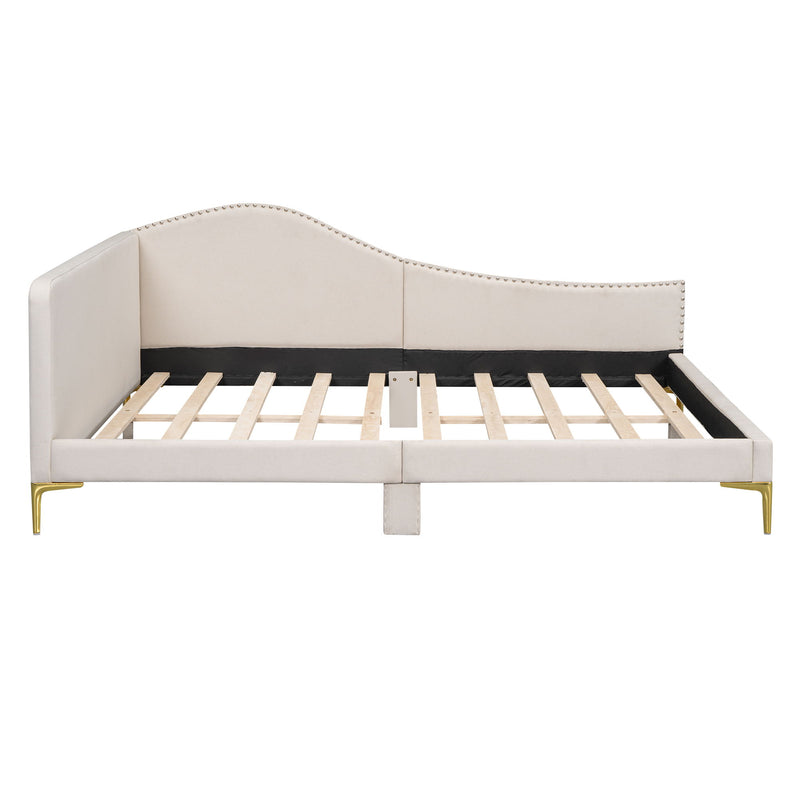 Upholstered Daybed With Headboard And Armrest, Support Legs