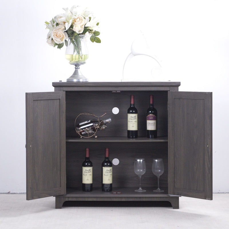 Elegant Sideboard With 2 Acrylic Mirrored Doors, Adjustable Shelf Storage