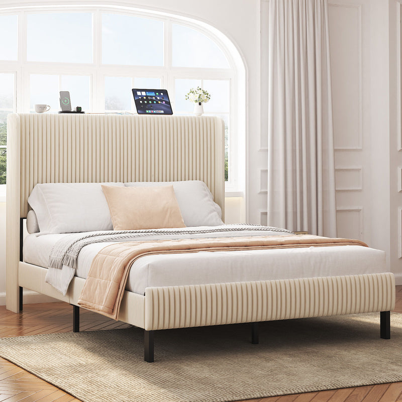 Platform Bed With Metal Frame And Charging Station