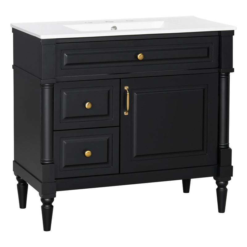 Freestanding Bathroom Vanity With Sink, Adjustable Shelf, Flip Drawer