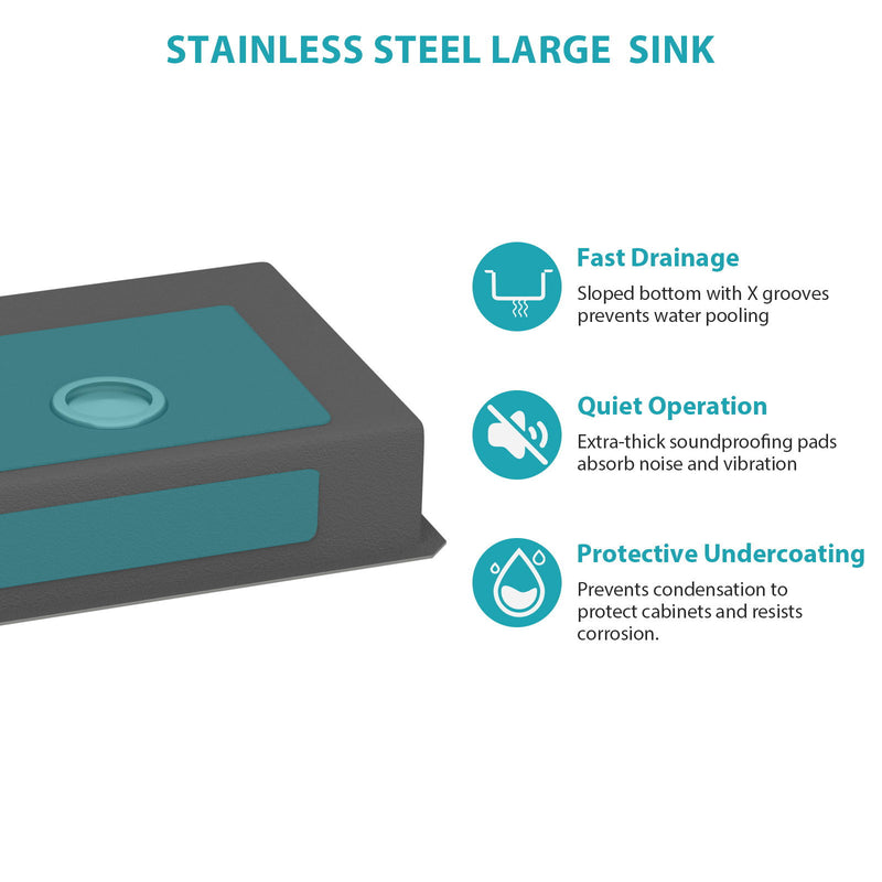 Modern Undermount Stainless Steel Kitchen Sink 16 Gauge, Deep Single Bowl
