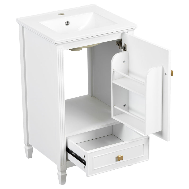 Freestanding Bathroom Vanity With Sink, Soft Closing Door, Drawer Storage - White