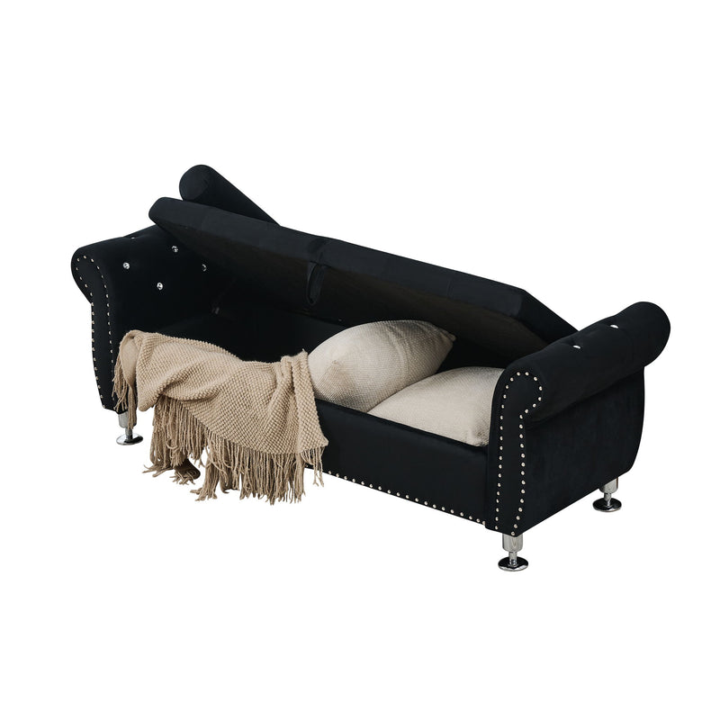 Storage Bench With Crystal Buttons And 1 Pillow For Bedroom