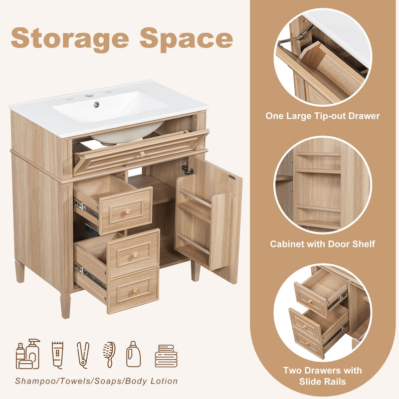 Bathroom Vanity With Sink, Flip Out Drawer, 2 Soft Close Drawers, 1 Soft Close Door - Wood