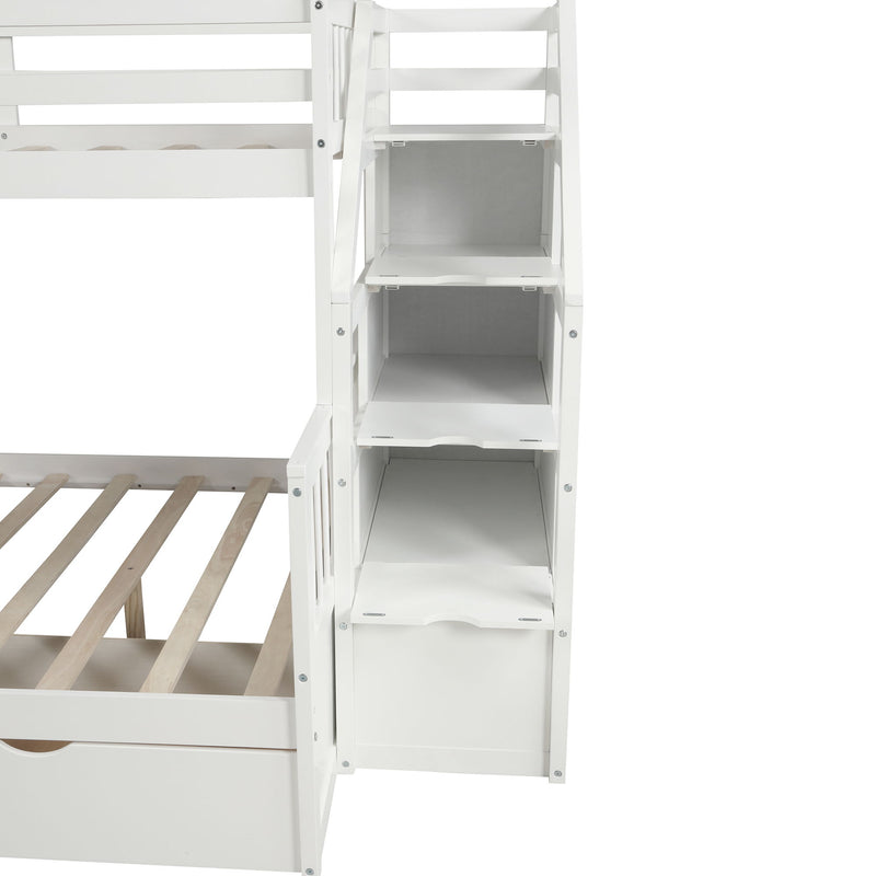 Bunk Bed With Storage Staircase, Slide, Desk, Drawers, And Shelves