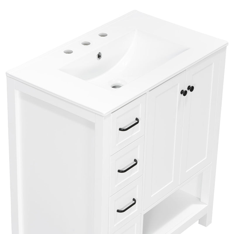 Bathroom Vanity With Sink Top, Bathroom Vanity Cabinet With 2 Doors And 2 Drawers, Open Shelf