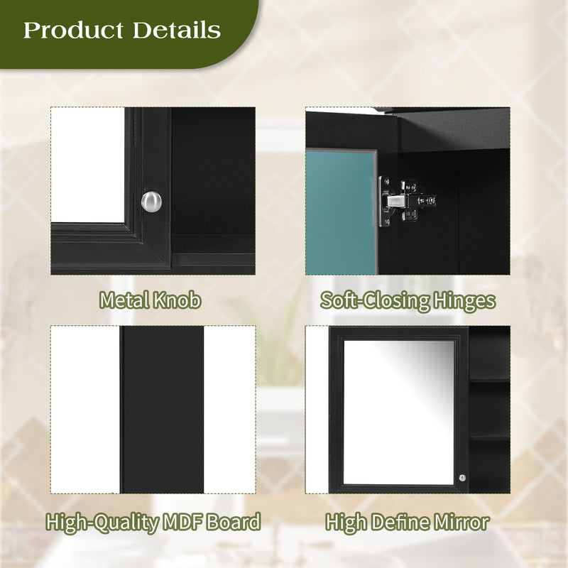 Wall Mount 2 In 1 Mirror Cabinet With Adjustable Shelf, Soft-Closing Hinges