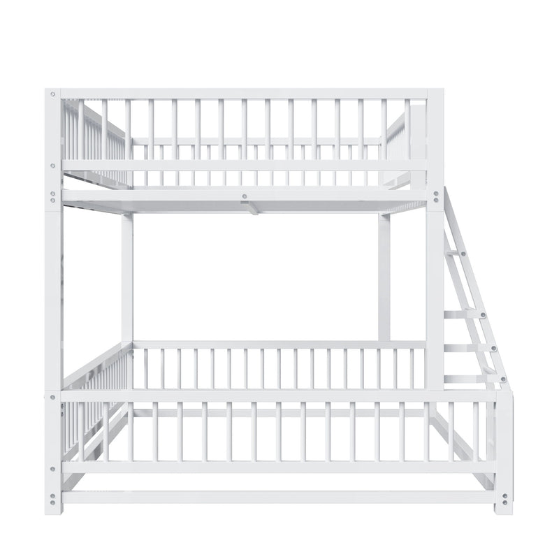 Bunk Bed Frame With Ladder And Safety Guardrails