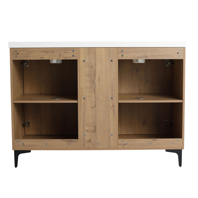 Elegant 48" Freestanding Bathroom Vanity With Double Resin Sink And Storage Rack Soft Close Doors - Imitative Oak