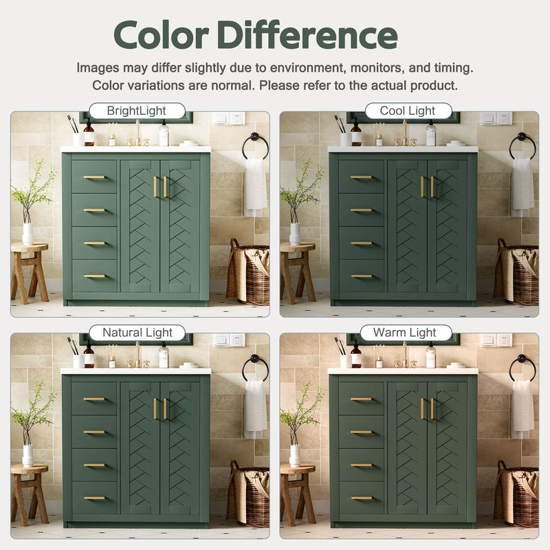Ceramic Sink Combo, Freestanding Vanity Set With 3 Drawers & Soft Closing Doors
