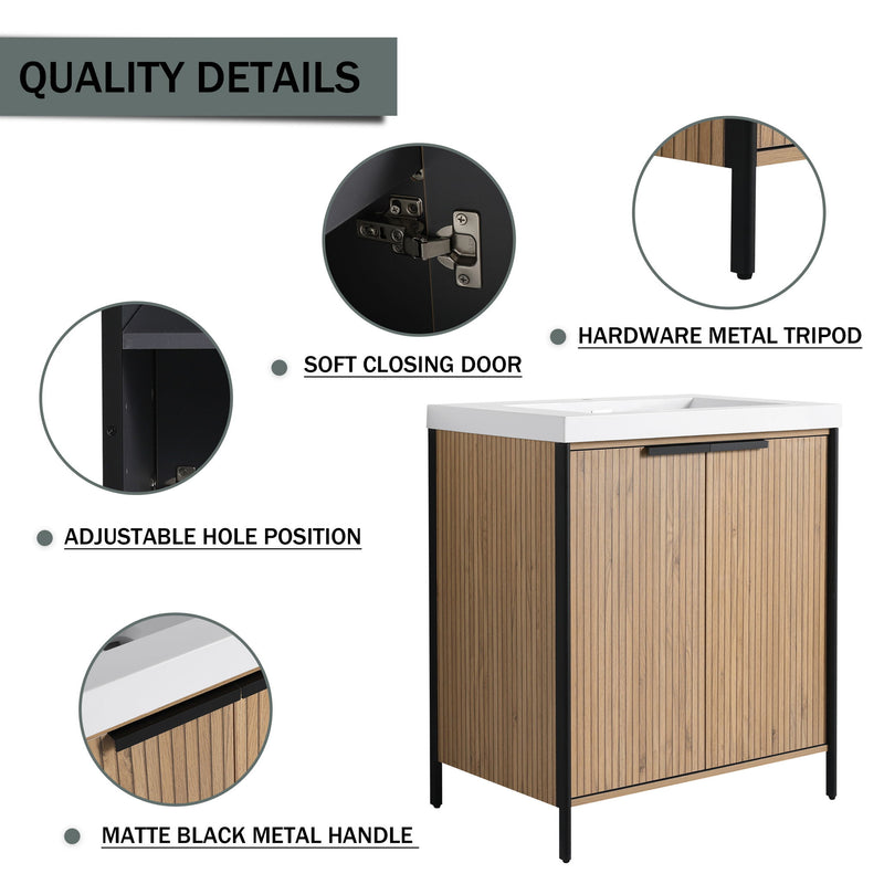 Modern Freestanding Bathroom Vanity With Resin Sink & Soft Close Cabinet Doors