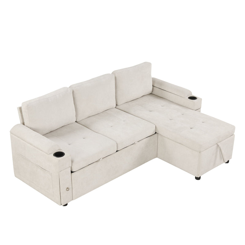 Convertible L Shaped Sofa Couch With Storage, Cup Holders, USB Ports