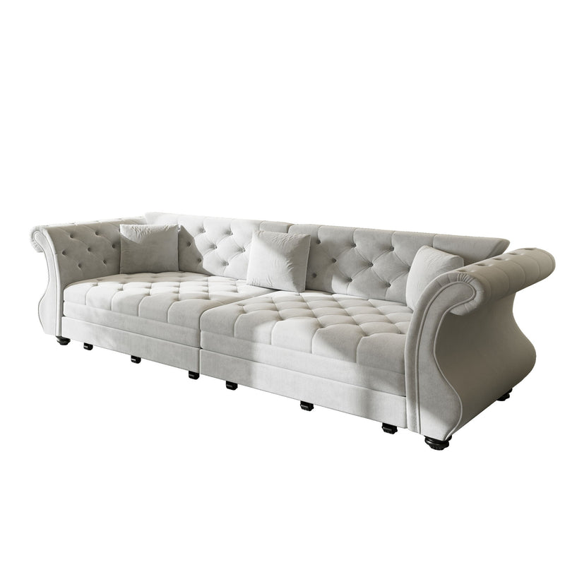Oversized Chesterfield Pull Out Sofa Bed, Roll Arm Couch With Flower Tufting For Living Room