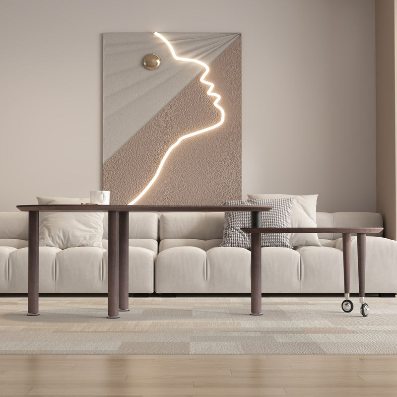 Rotatable Coffee Table With Solid Legs, 360 Degree Swivel, Waterproof - Walnut