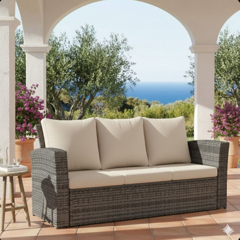 All-Weather Wicker 3 Seat Patio Sofa With Thick Cushions
