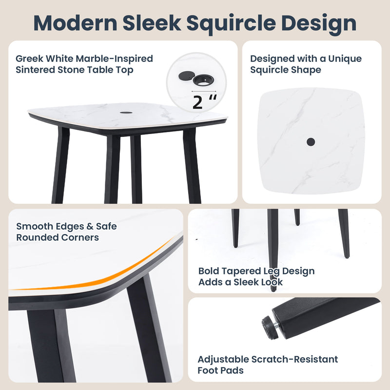 5 Pieces Outdoor Patio Bar Set, Rounded Square Table & 4 Aluminum Bar Stools