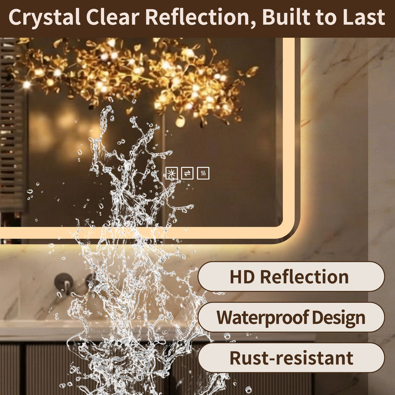 24" X 32" Rectangular Front Lighted And Backlit LED Bathroom Mirror With Anti Fog - Clear