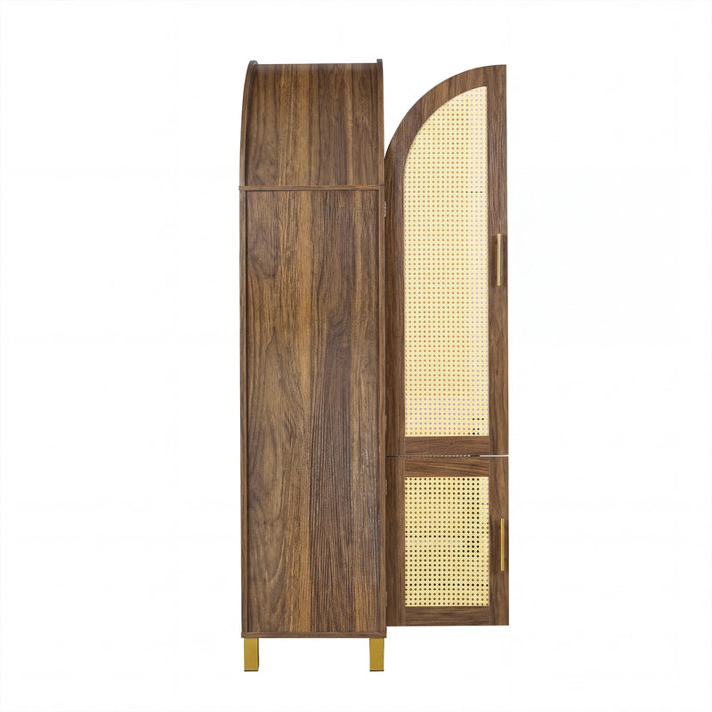 Tall Arched Cabinet With Rattan Doors & Adjustable Shelves