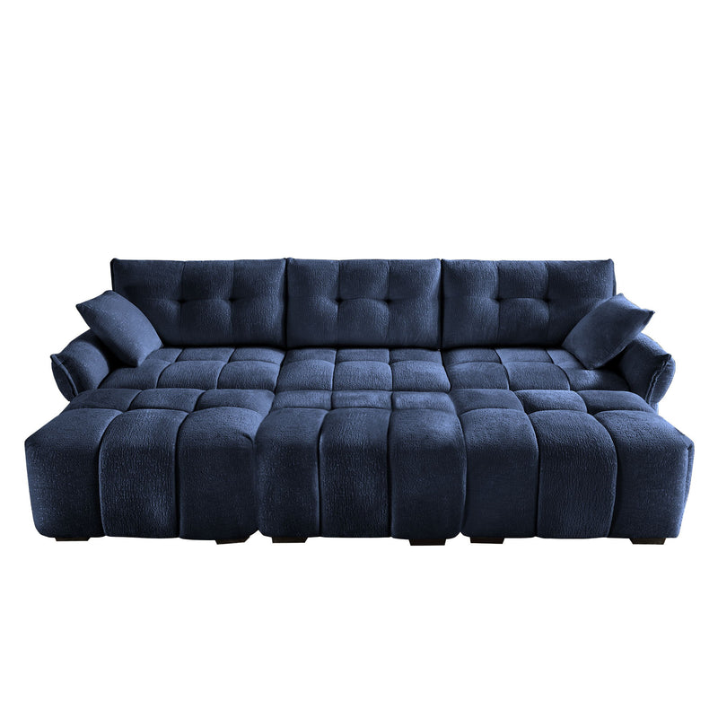 Sofa Set With Ottoman And Pillows, Textured, High Resilience Cushions