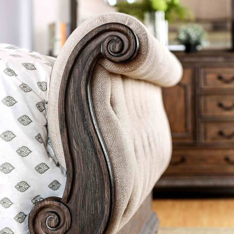 Sleigh Bed With Button Tufted Fabric Headboard And Footboard
