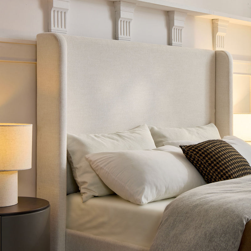 Caron - Upholstered Wingback Bed With High Headboard
