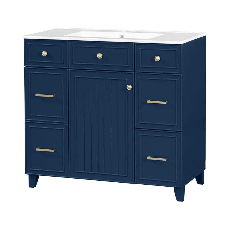 Bathroom Vanity With Ceramic Sink, Soft Close Doors, Adjustable Shelves