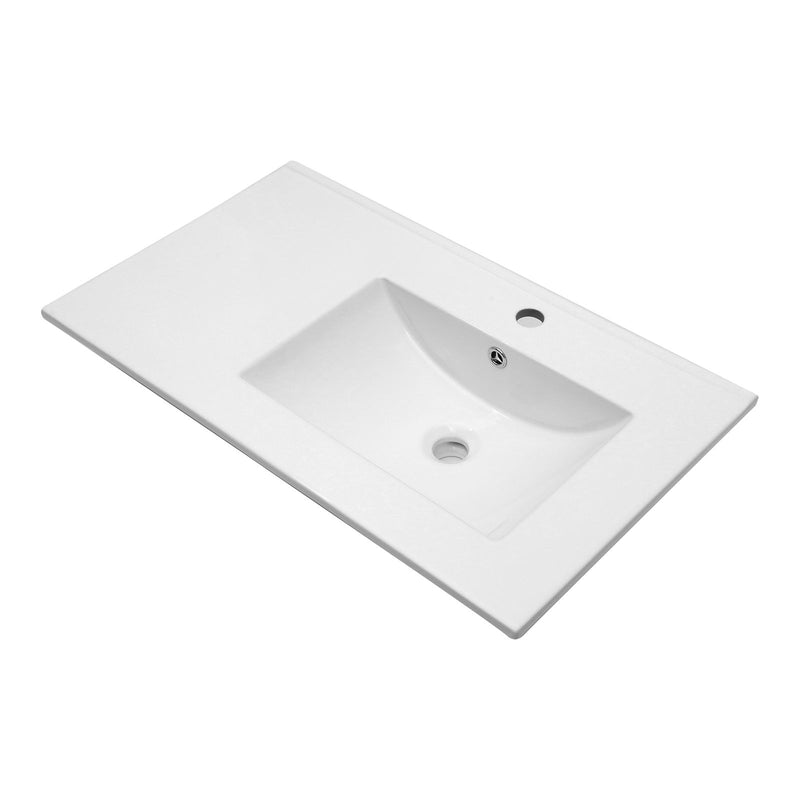 Rectangular Single Vanity Top With 1 Faucet Hole And Overflow, 32" X 18", Spacious Left Countertop For Storage - White