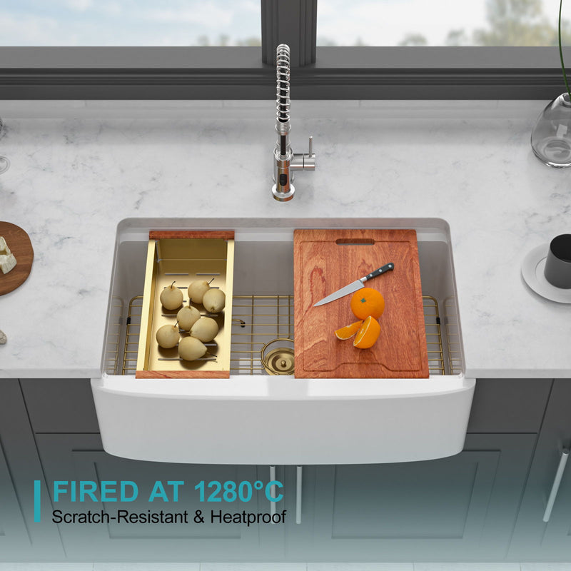 Kitchen Sink Workstation With Deep Bowl And Space-Saving Track Design - White