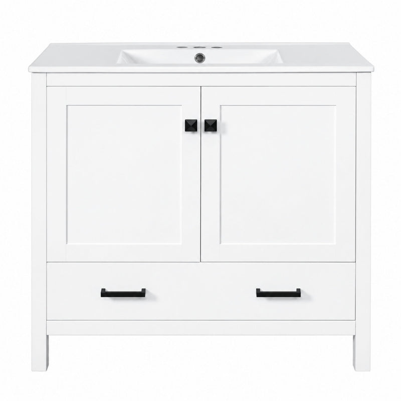 Bathroom Vanity With Sink, Soft Close Doors, Double Shelves & Divided Drawer