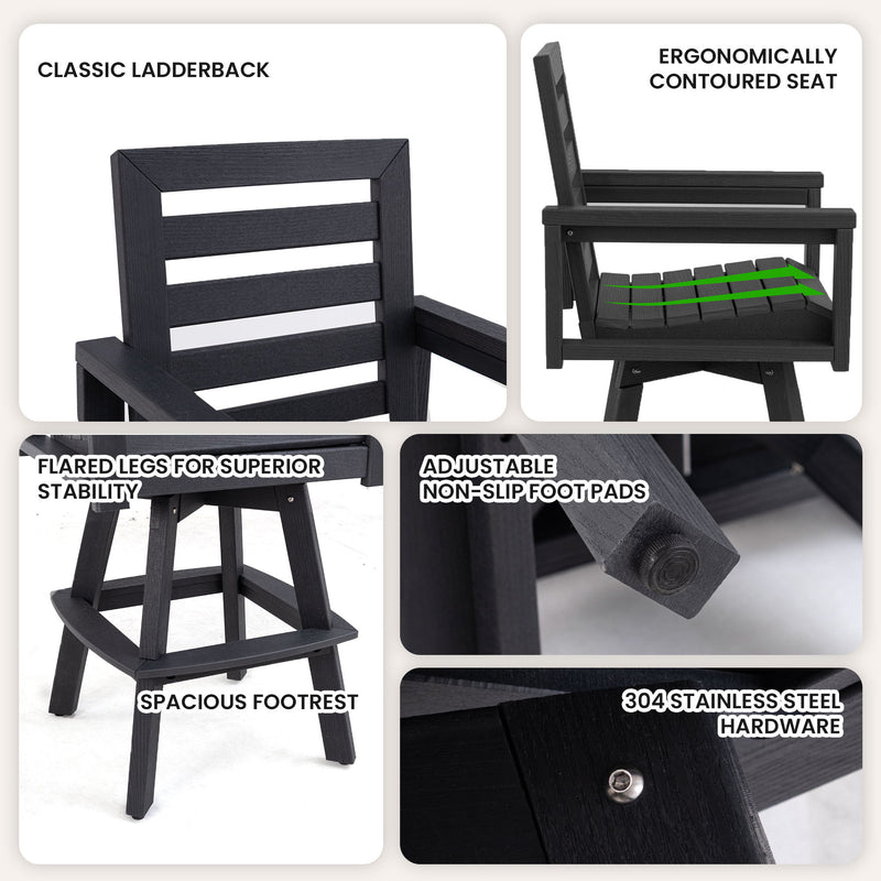 5 Piece Outdoor Bar Set With Table And Swivel Stools - Carbon / Ember Black