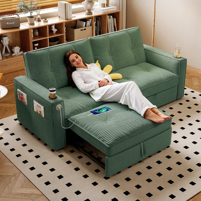 2 In 1 Convertible Sofa Bed For Living Rooms - Green