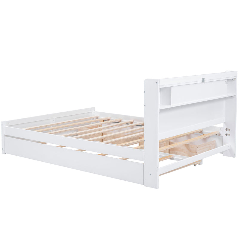 Storage Platform Bed With LED Lights, 2 Drawers And Trundle