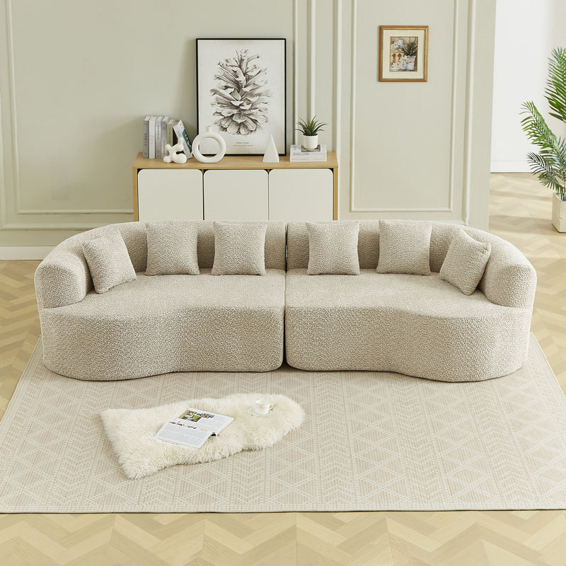 Curved Sectional Oversized Bone Free Cloud Sofa With 6 Pillows, 4 Seater With Deep Seat - Light Khaki