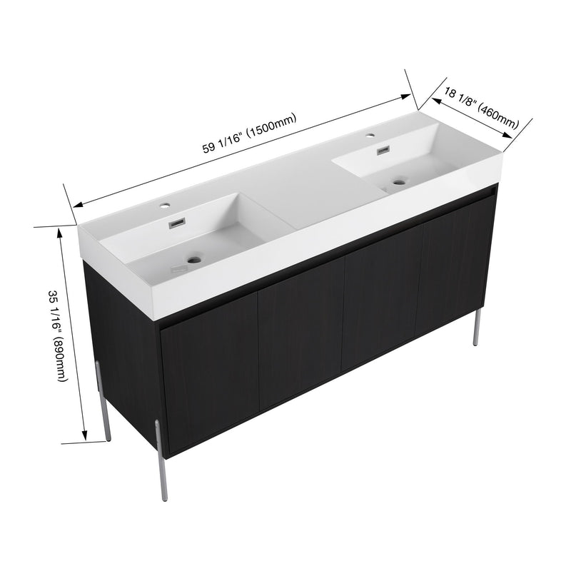 Freestanding Bathroom Vanity With Resin Sink And Storage Cabinet