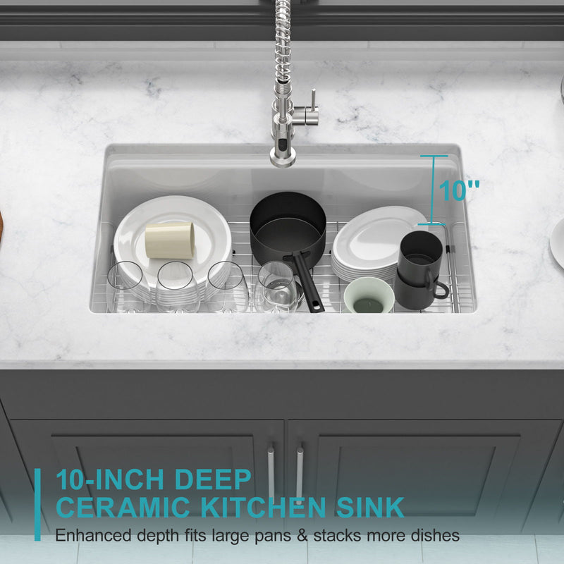 Undermount Workstation Single Bowl Porcelain Ceramic Kitchen Sink