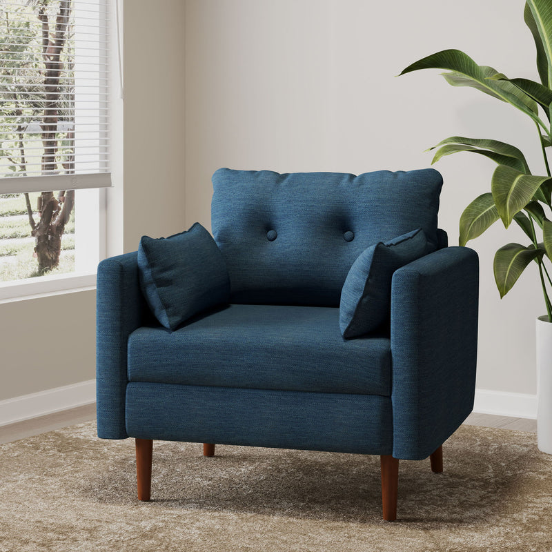 Enchantica - Upholstered Fabric Club Chair With Button Tufted And 2 Accent Pillows