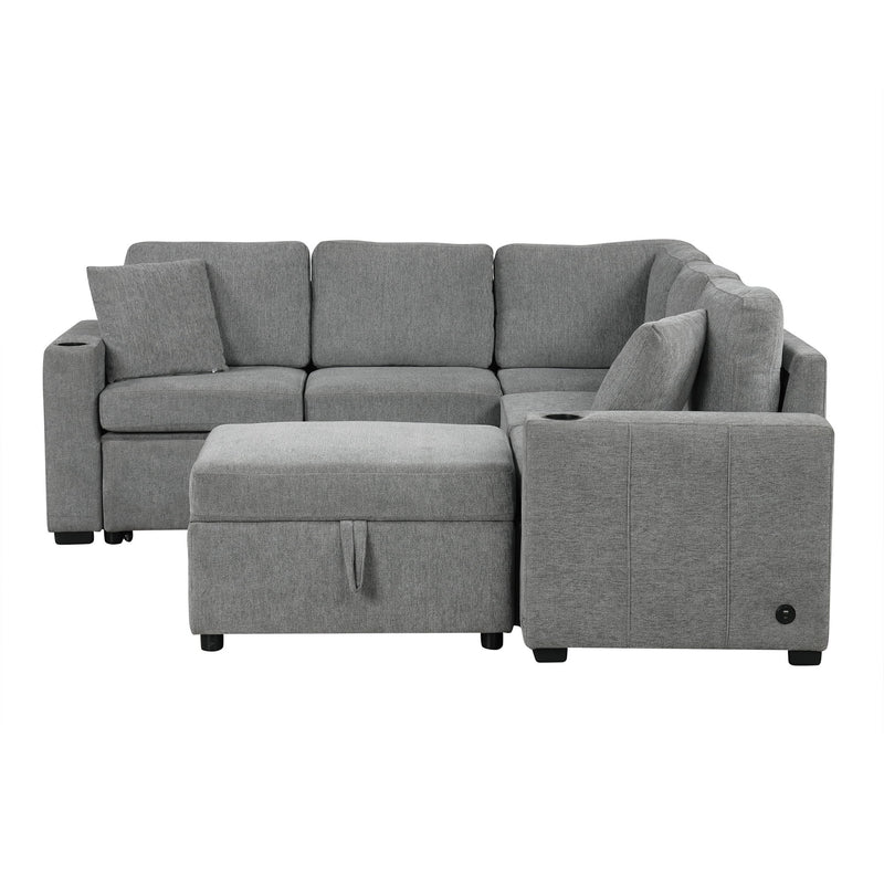Sectional Sofa Convertible Pull-Out Sofa Bed With A Movable Storage Ottoman For Living Room