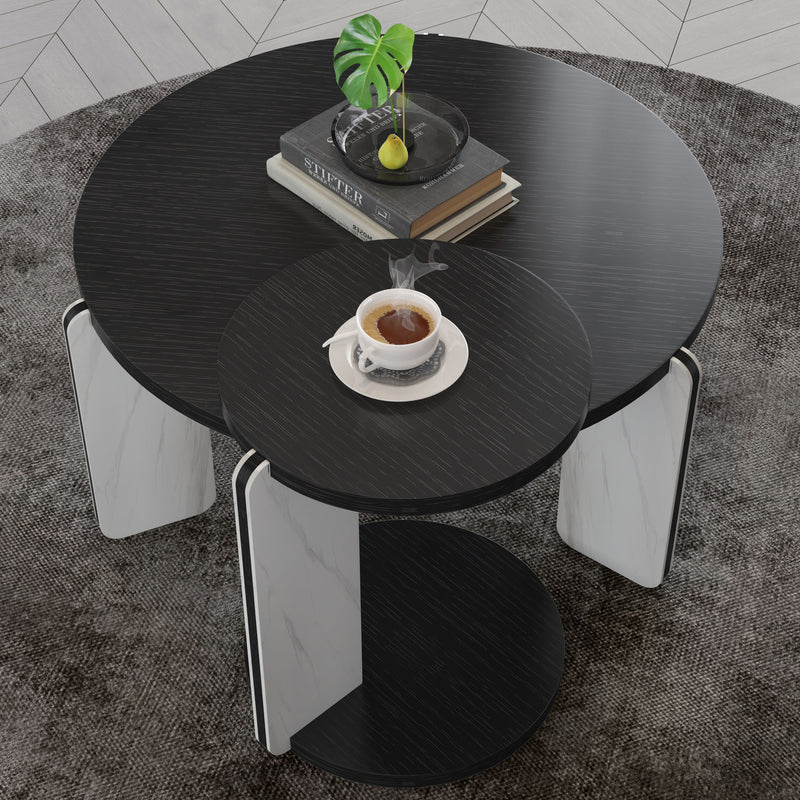 Round Coffee & End Table Set - Black