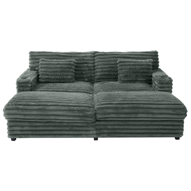 Oversized Double Chaise Lounge Sofa Bed With USB Ports And Cup Holders