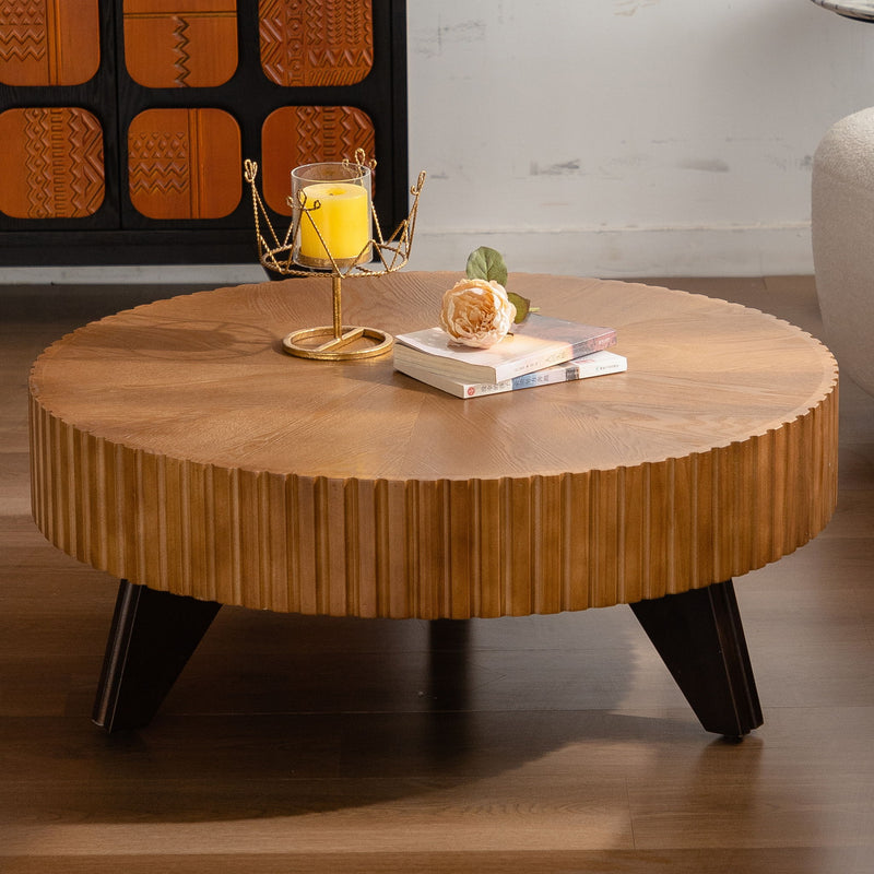 Round Retro Coffee With Solid Wood Legs