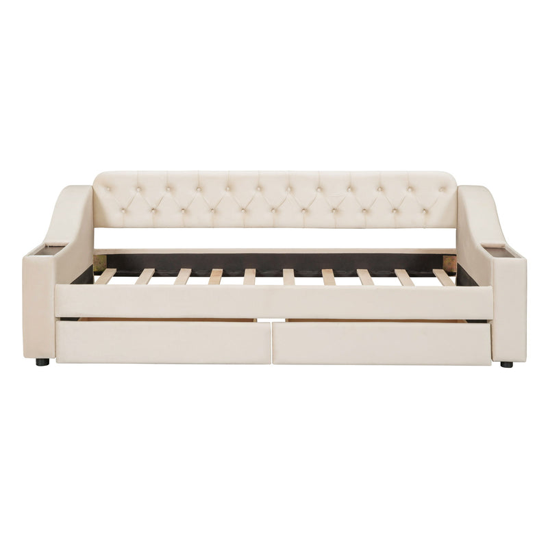 Upholstered Daybed With Storage Armrests And USB Port