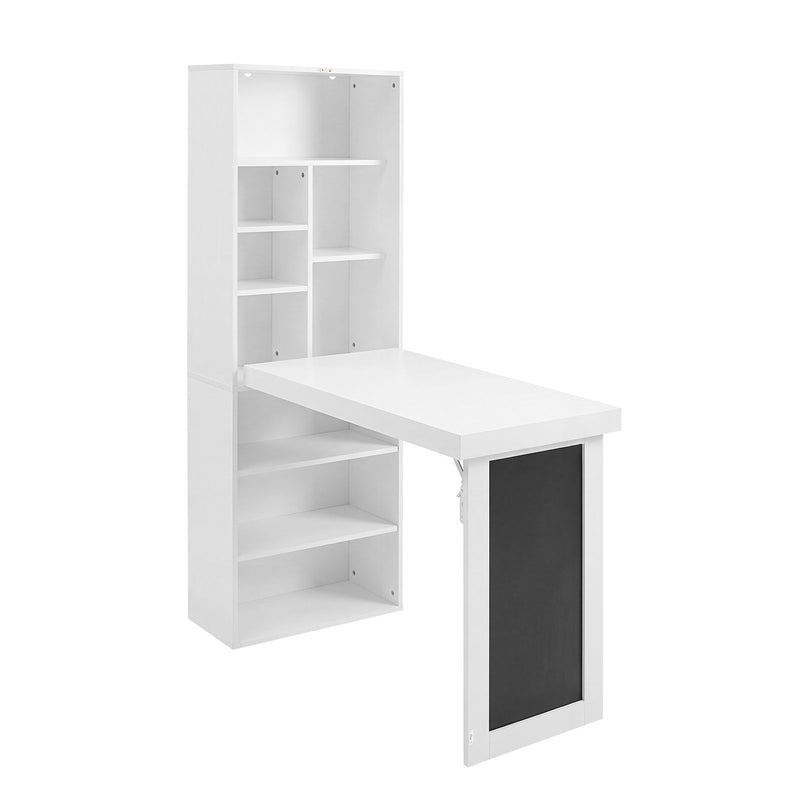 Folding Desk With Storage, Foldable Convertible Writing Table With Blackboard And Shelves For Home Office